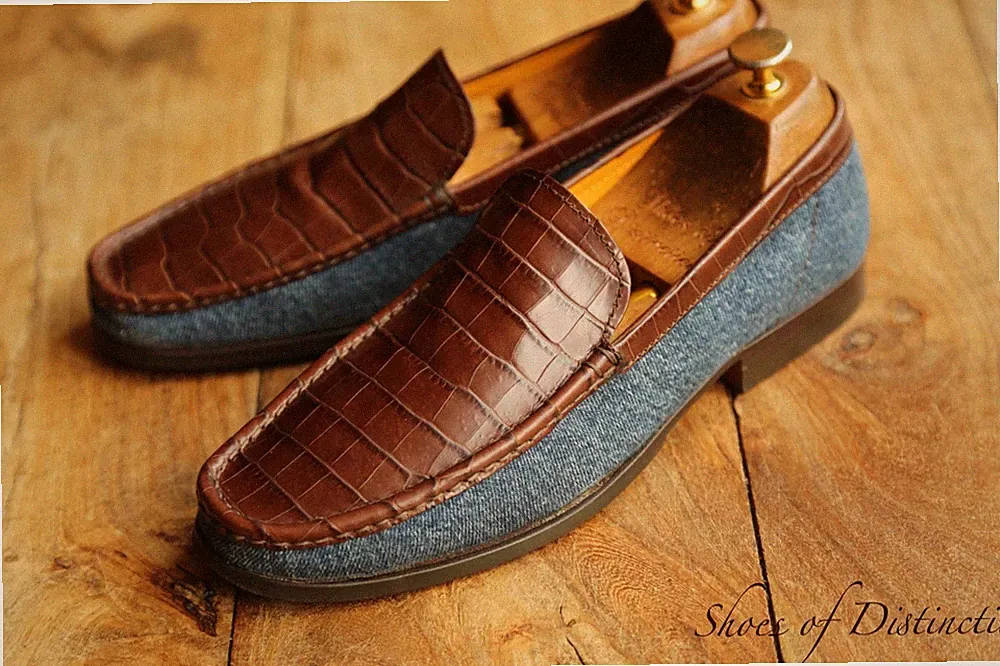 Dolce & Gabbana D&G Krokodilleder Denim Halbschuhe Schuhe Herren UK 6 US 7 EU 40