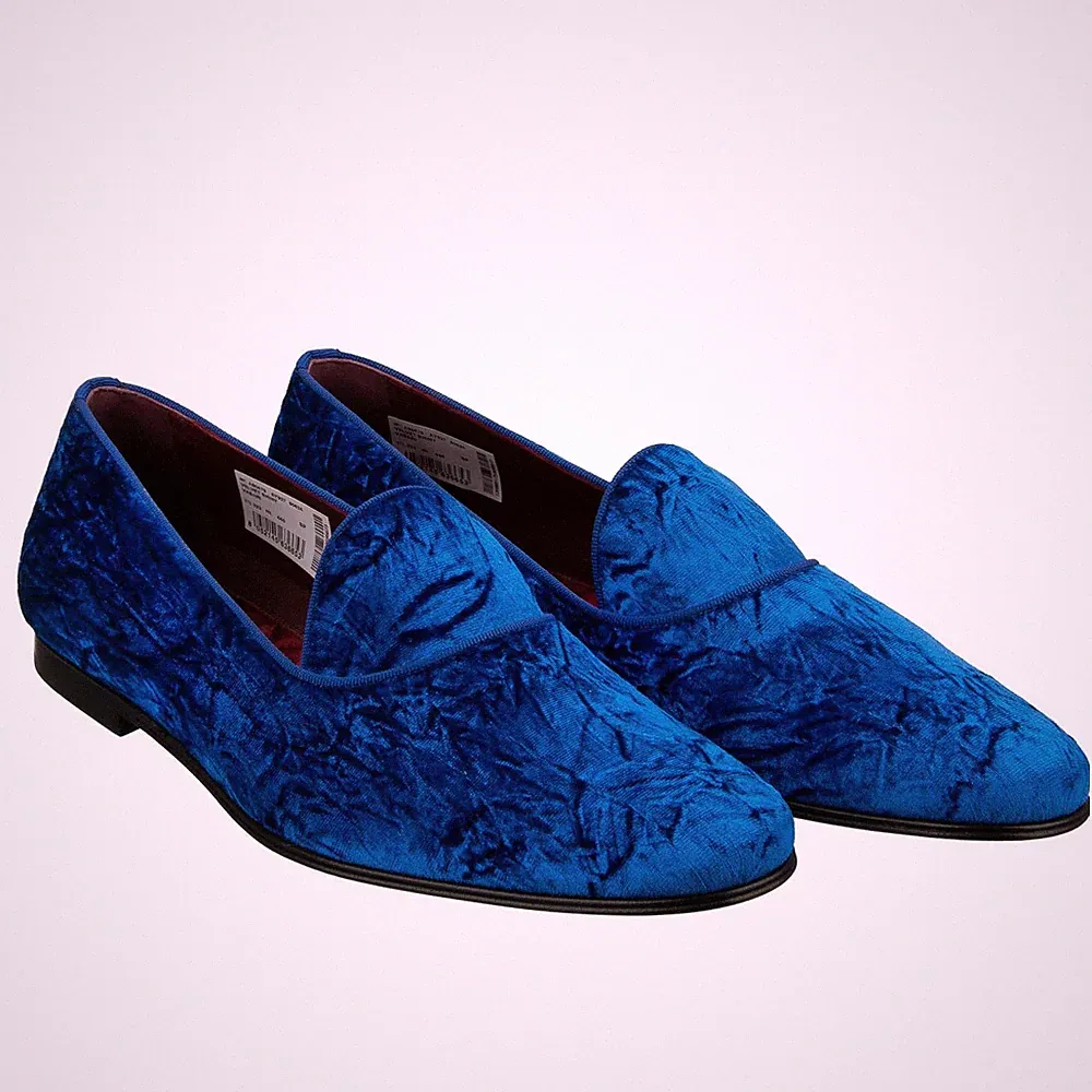 DOLCE & GABBANA DG Logo Samt Loafer Mokassins Schuhe VASARI Blau 44 UK 10 US 11