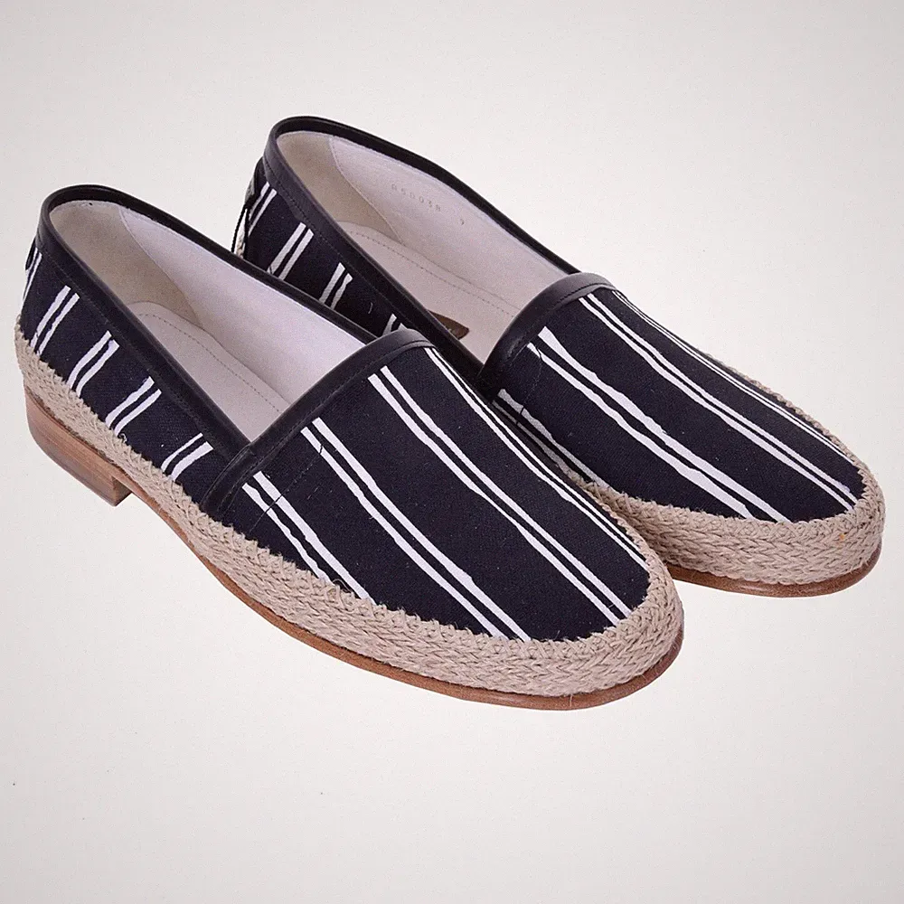 DOLCE & GABBANA Gestreifte Canvas Espadrilles Loafer Schuhe PIANOSA Schwarz Weiß