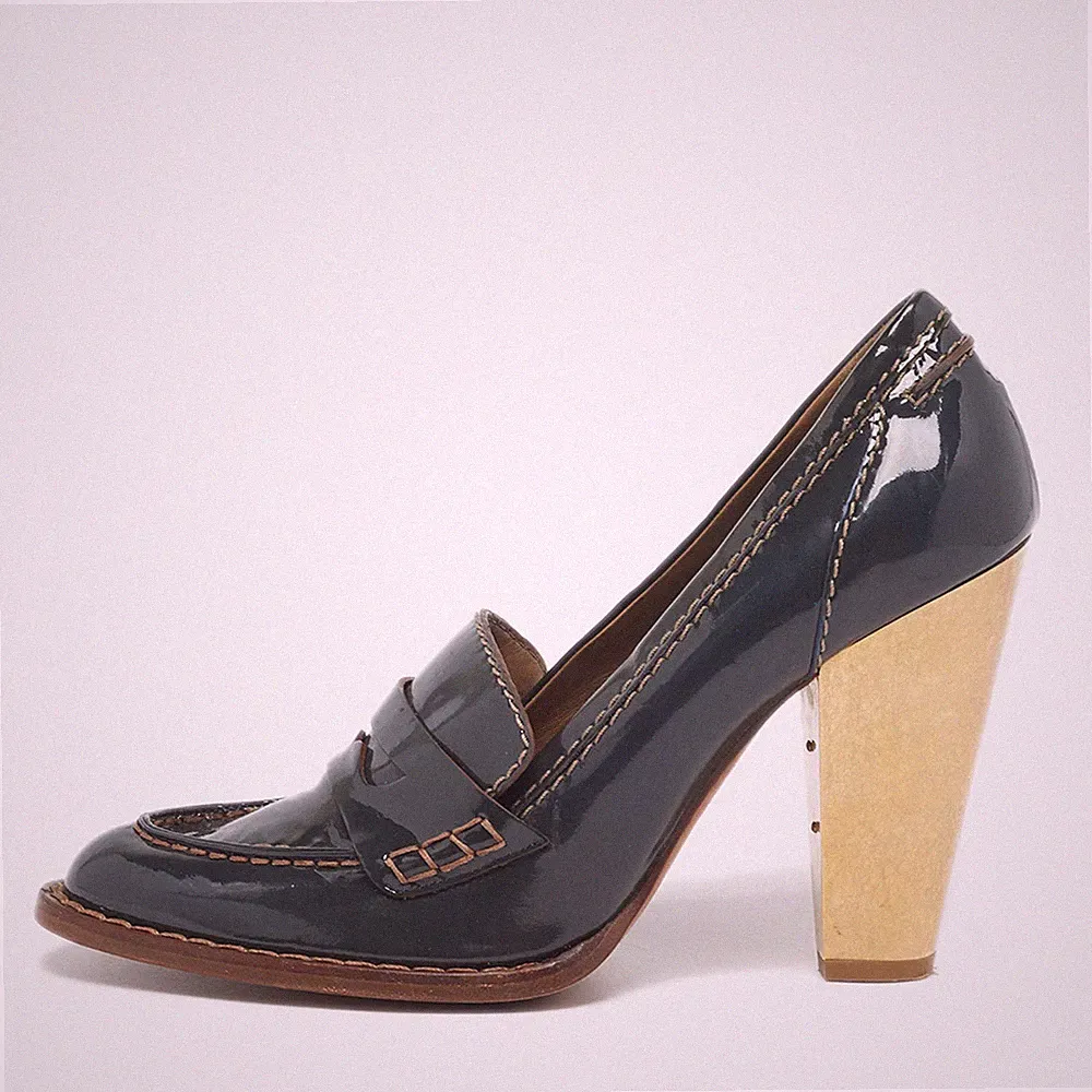 Dolce Gabbana Gr. 39 Dunkelgrün Lackleder Penny Blockabsatz Loafer Pumps