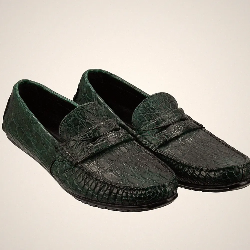 DOLCE & GABBANA Kaiman Kroko Leder Loafer Mokassins Schuhe RAGUSA Grün