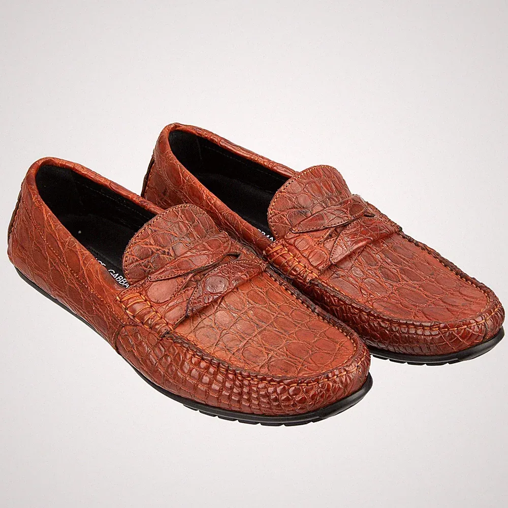DOLCE & GABBANA Kaiman Leder Loafer Mokassins Schuhe RAGUSA Orange 12506