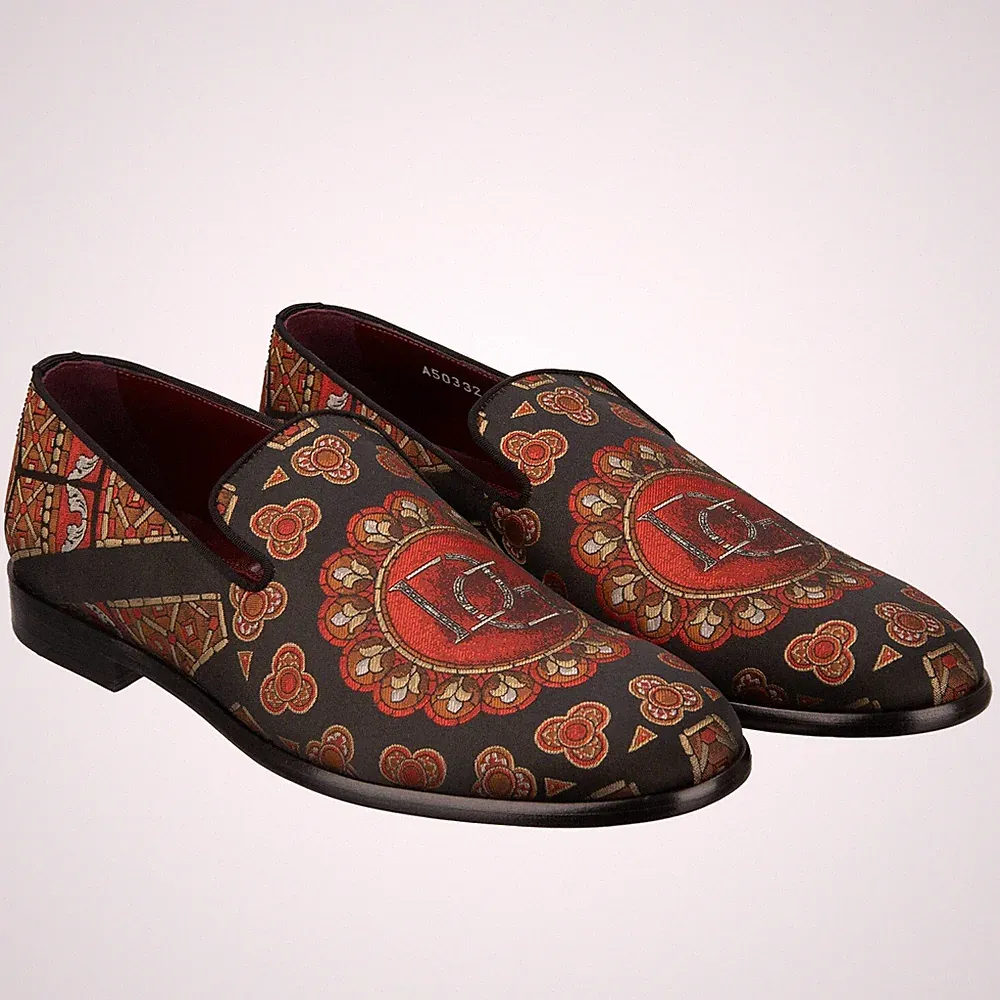 DOLCE & GABBANA Krone DG Logo Jacquard Loafer Schuhe MILANO Schwarz Rot 13095
