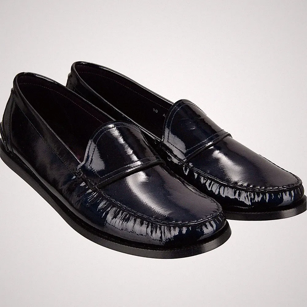 DOLCE & GABBANA Lackleder Loafer Mokassins Schuhe Blau 44 UK 10 US 11 12968