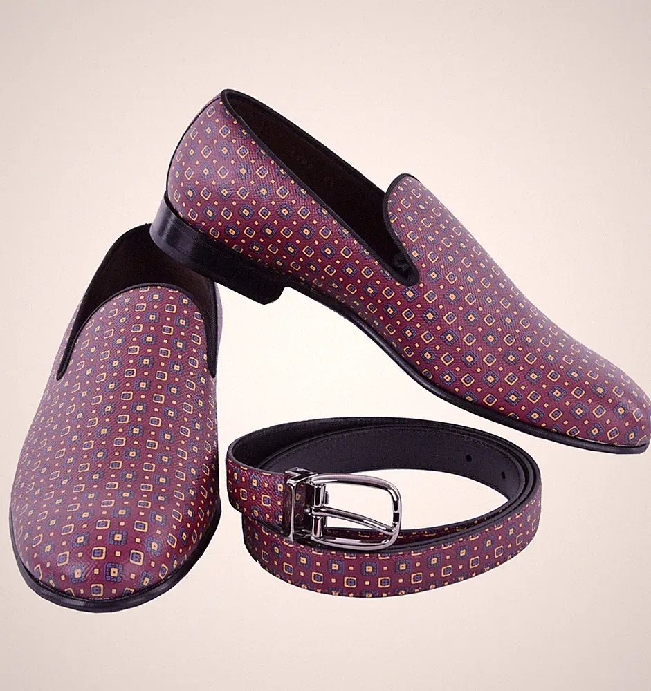 DOLCE & GABBANA Leder Loafer Schuhe MILANO u. Gürtel Set Bordeaux Rot Blau 04883