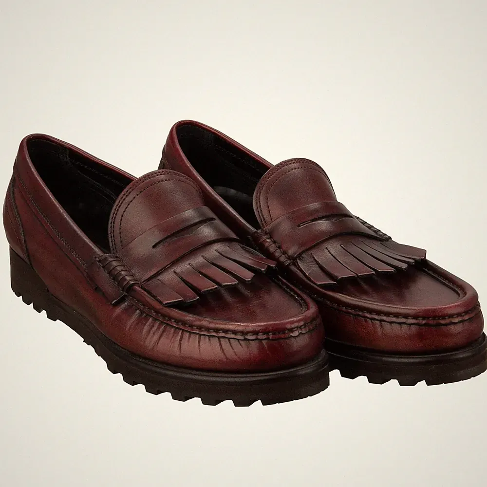 DOLCE & GABBANA Leder Mokassin Loafer Schuhe GENOVA Bordeaux 40,5 UK 6,5