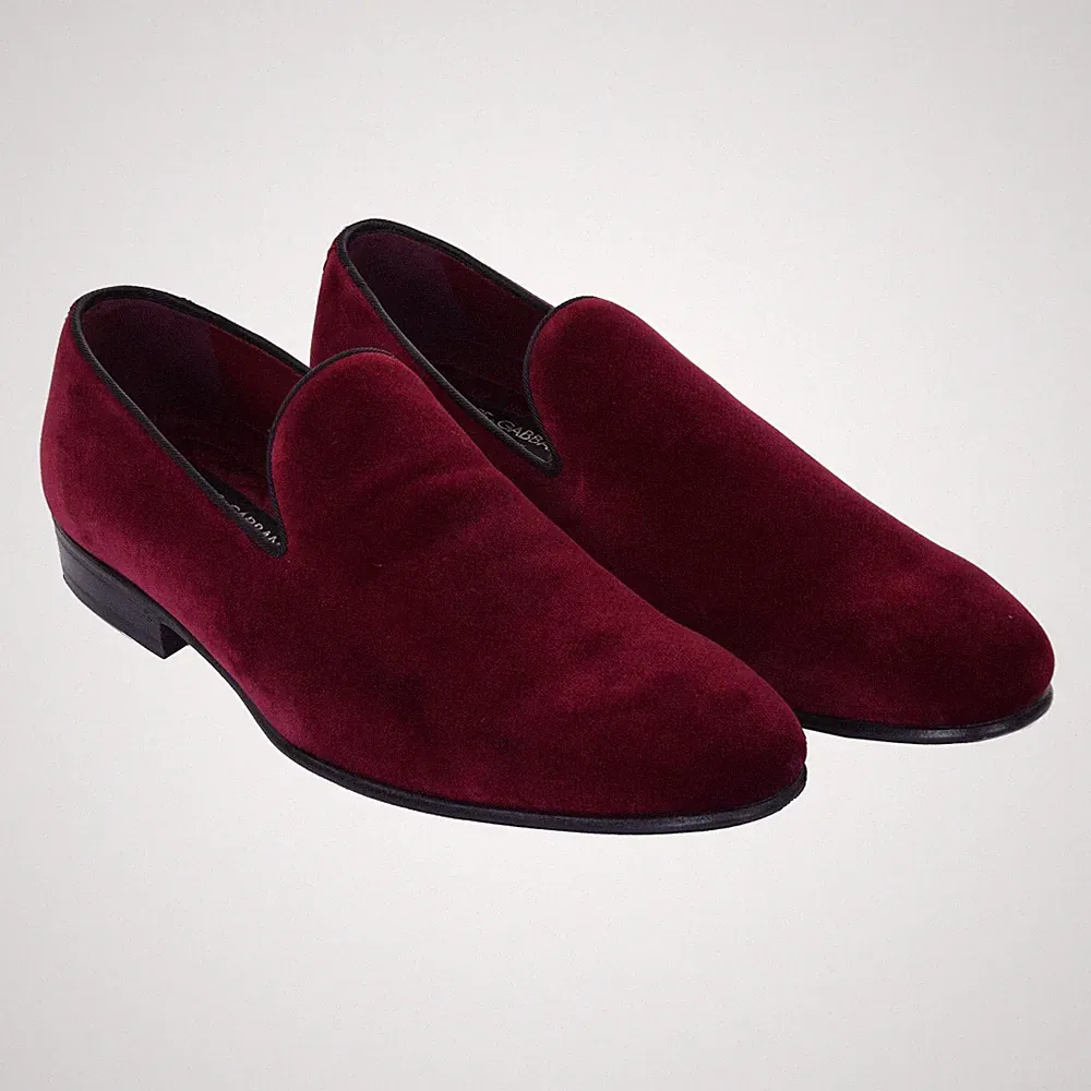 DOLCE & GABBANA Loafer Schuhe VENEZIA aus Samt Rot 40 US 7 UK 6 08042