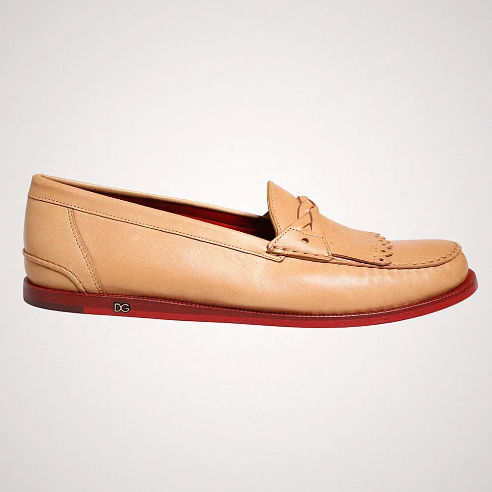 DOLCE & GABBANA Schuhe Beige Quaste Leder Herren Slipper Halbschuhe EU42 / US...