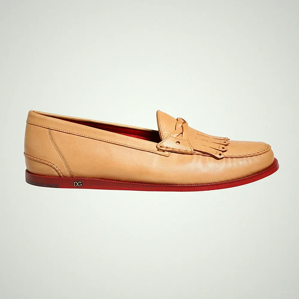 DOLCE & GABBANA Schuhe Beige Quaste Leder Herren Slipper Halbschuhe EU43/US10...