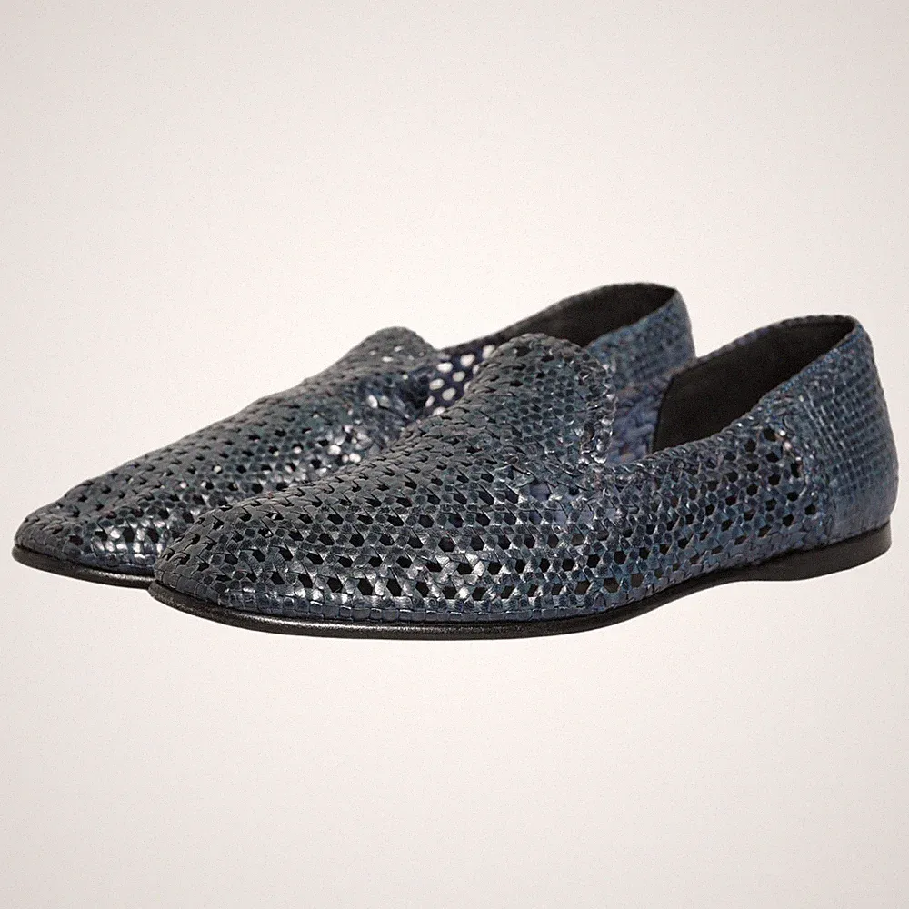DOLCE & GABBANA Schuhe Blau Gewebt Raffia Slipper Halbschuhe Herren EU42 / US...