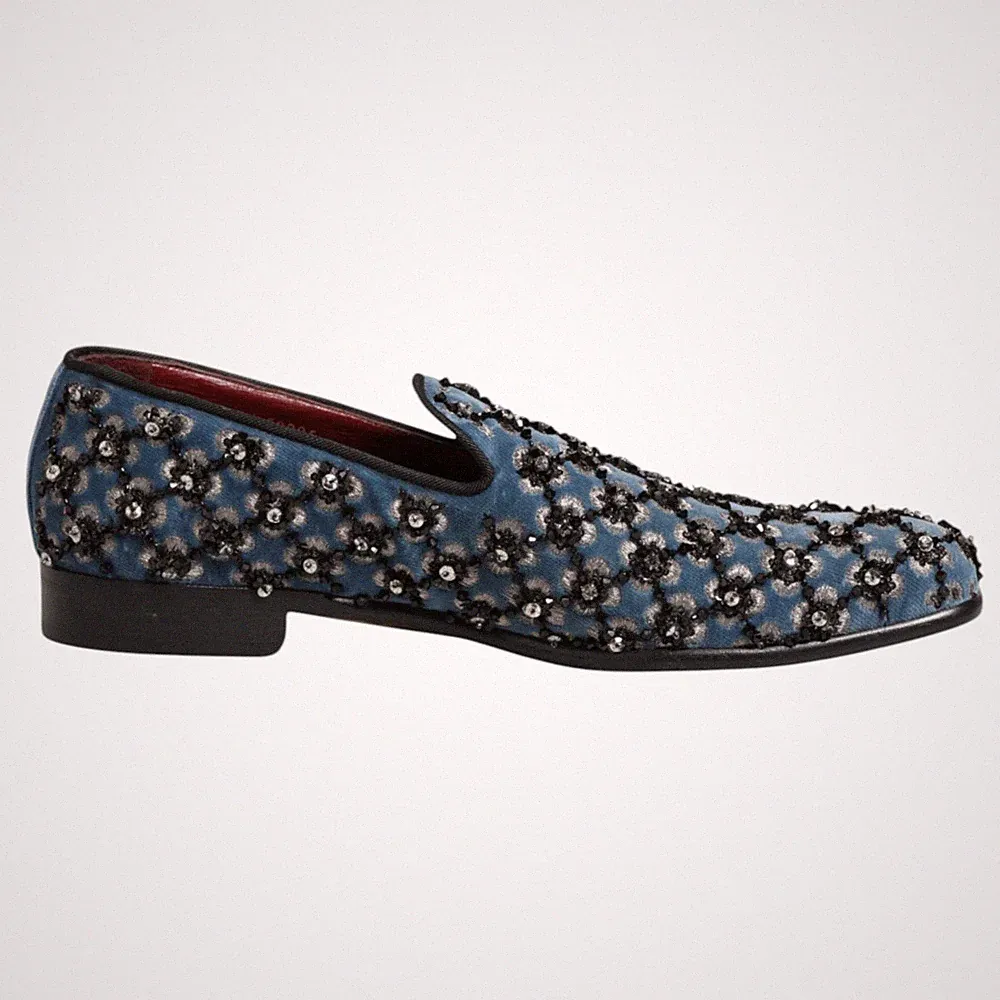 DOLCE & GABBANA Schuhe Blau Samt Kristall Details Halbschuh Herren EU44/US11...
