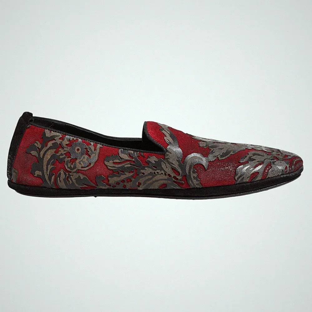 DOLCE & GABBANA Schuhe Bordeaux Jacquard Leder Slipper Loafer EU44/US11 1350usd