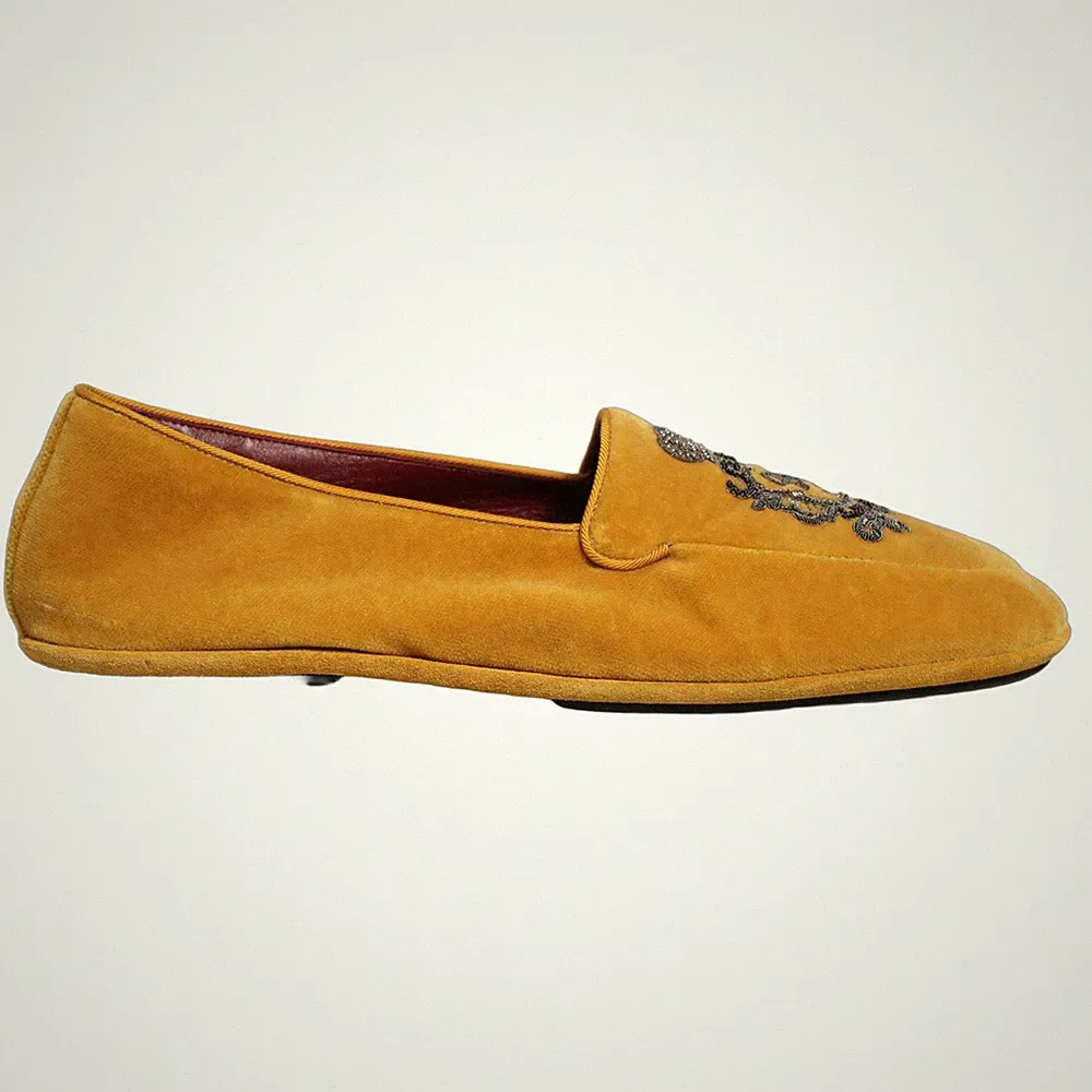 DOLCE & GABBANA Schuhe Gelb Samt Krone Stickerei Halbschuhe EU44 / US11 1500usd