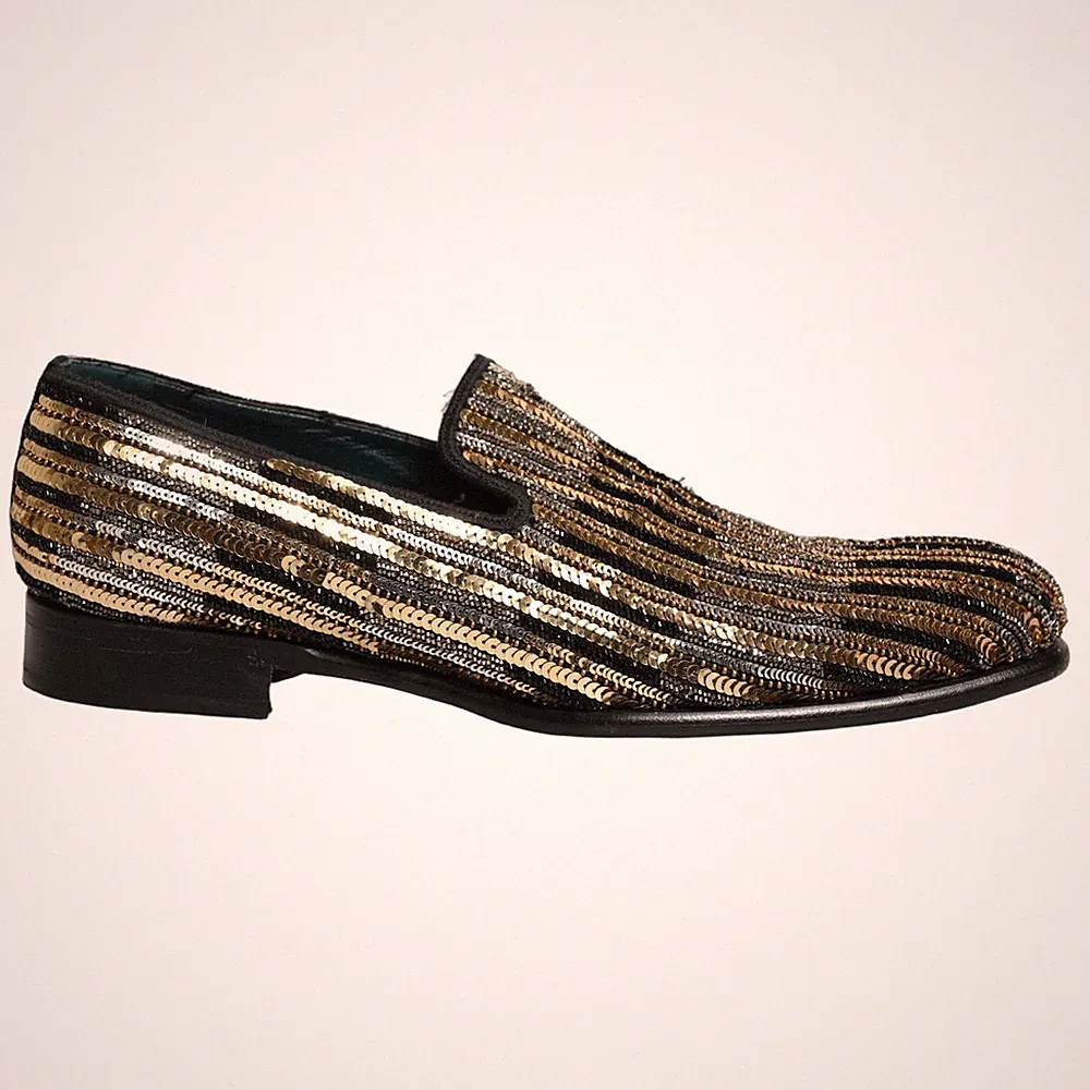 DOLCE & GABBANA Schuhe Gold gestreift Pailletten verziert Loafer EU44 / US11...