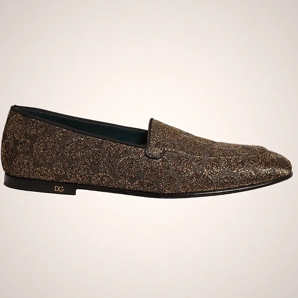 DOLCE & GABBANA Schuhe Gold Lurex Glitzer Herren Slipper Halbschuhe EU43 / US...