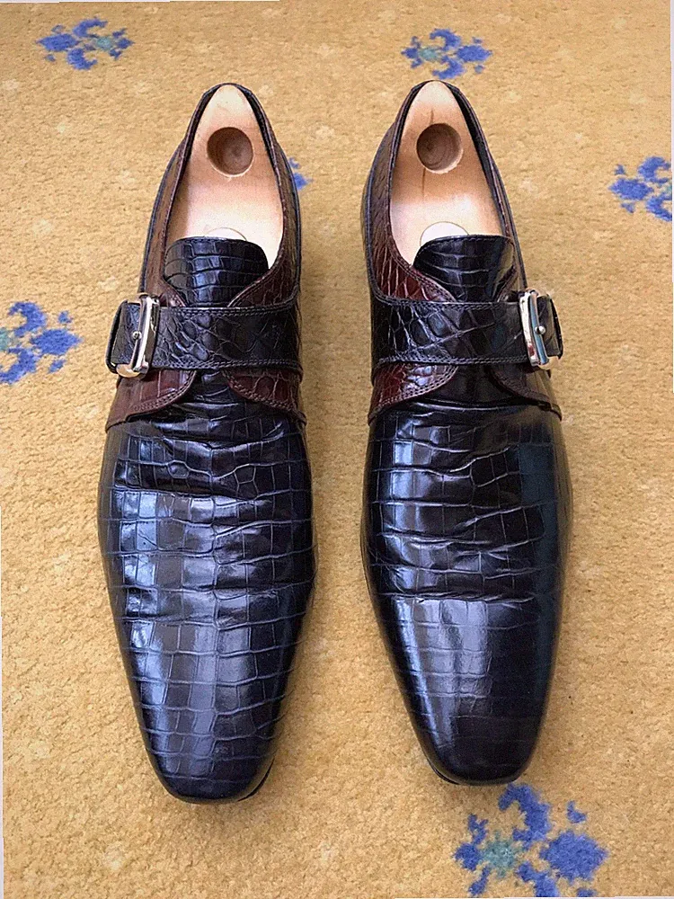 Dolce Gabbana Schuhe Krokodilprägung Schnalle Schwarz D&G Herren UK 10 US 11 44