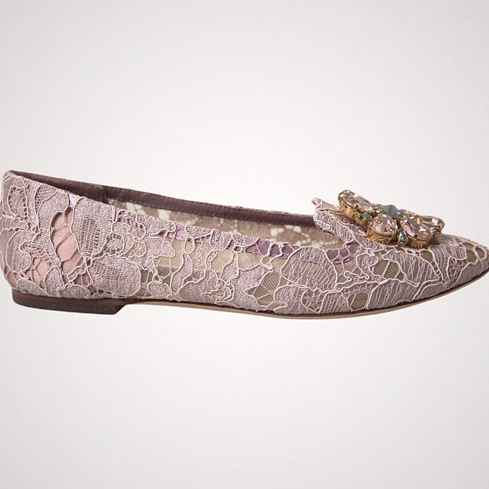 DOLCE & GABBANA Schuhe Rosa Spitze Kristall Ballerinas Halbschuhe EU35,5 / US...