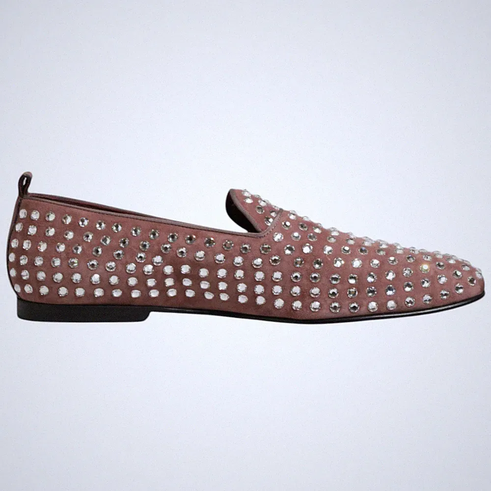 DOLCE & GABBANA Schuhe Rosa Wildleder Kristalle Halbschuhe Herren Elegant EU4...