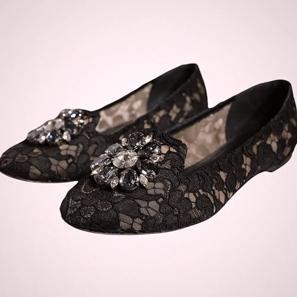 DOLCE & GABBANA Schuhe schwarz Spitze Kristall Ballerinas Loafer EU35/US4,5 8...