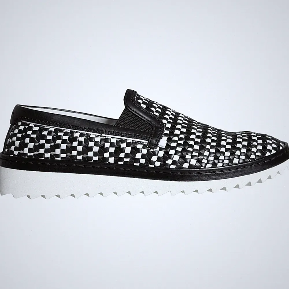 DOLCE & GABBANA Schuhe Schwarz Weiß Gewebt Slipper Herren Halbschuhe EU41,5/U...