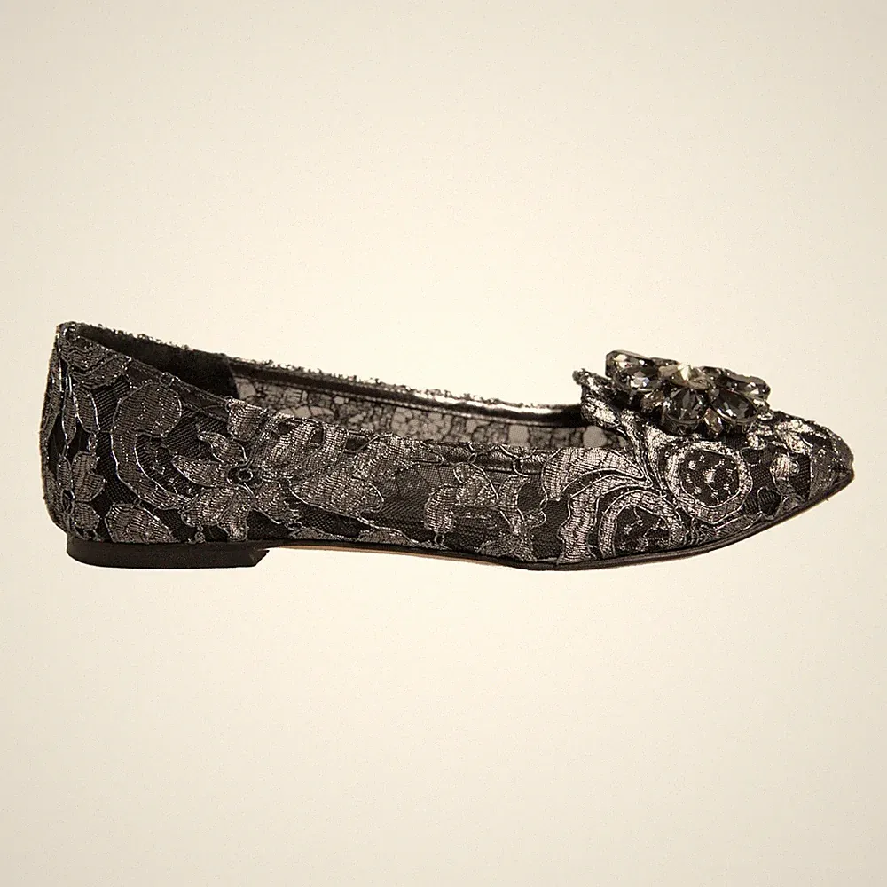 DOLCE & GABBANA Schuhe Silber Kristall Loafer Spitze Ballerinas EU37/US6,5 98...