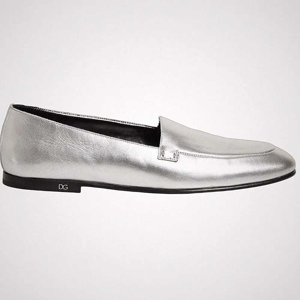 DOLCE & GABBANA Schuhe Silber Leder DG Logo Slipper Halbschuhe EU41 / US8 900usd