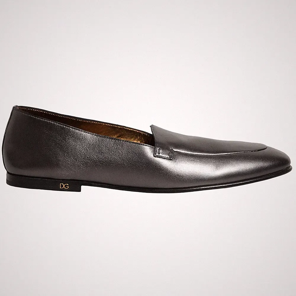 DOLCE & GABBANA Schuhe Silber Leder DG Logo Slipper Halbschuhe EU43 / US10 90...