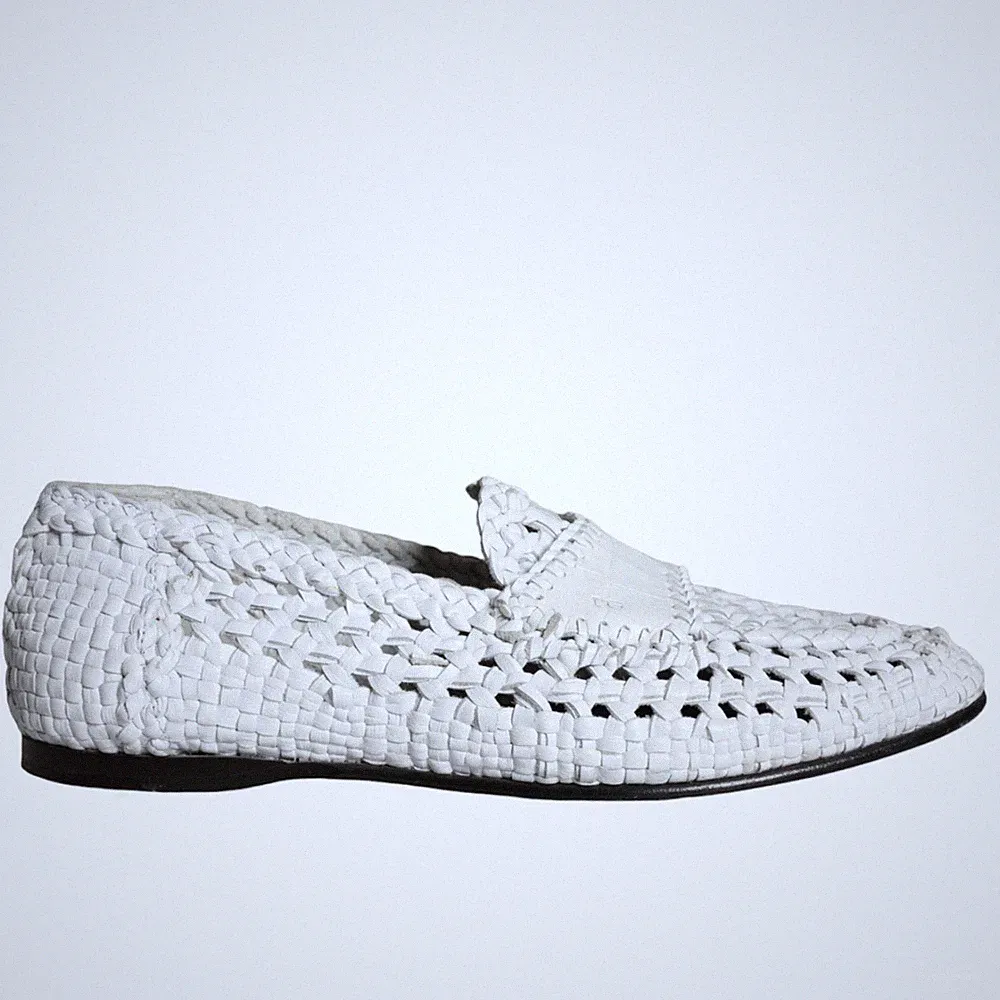 DOLCE & GABBANA Schuhe Weiß Gewebtes Leder Slipper Halbschuhe Herren EU40 / U...