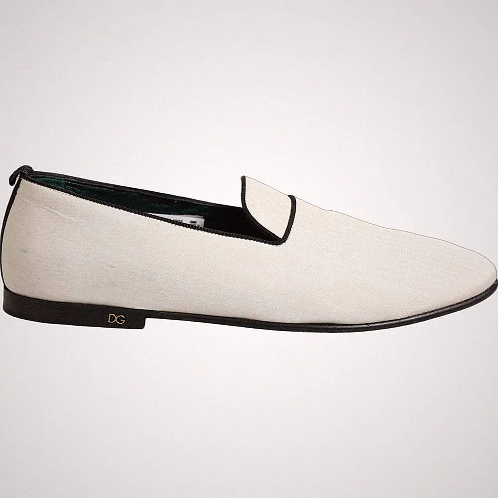 DOLCE & GABBANA Schuhe Weiß Samt Slipper Herren Flache Halbschuhe EU42 /...