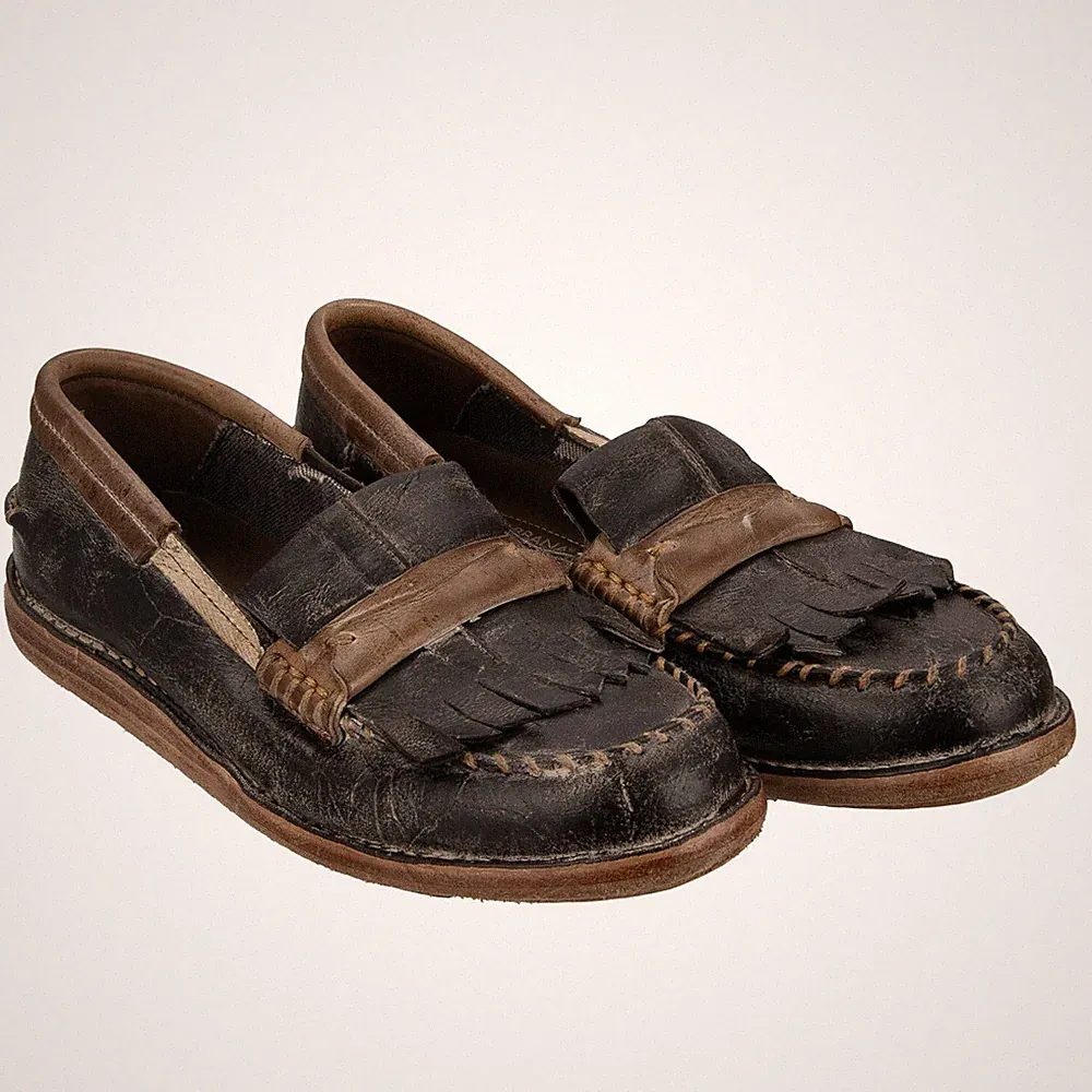 DOLCE & GABBANA Vintage Stil Leder Loafer Schuhe Schwarz Braun 04193
