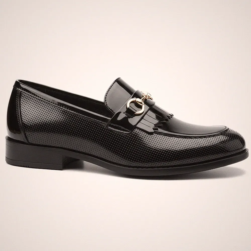 Dolcetto Herren Schwarze Lack Kunstleder Loafer Schlüpfschuhe Business