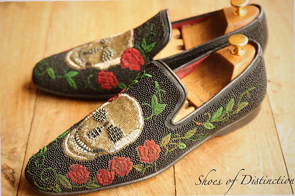 Donald J Pliner Black Beaded Skull Loafers Schuhe UK 8,5 M US 9,5 EU 42,5