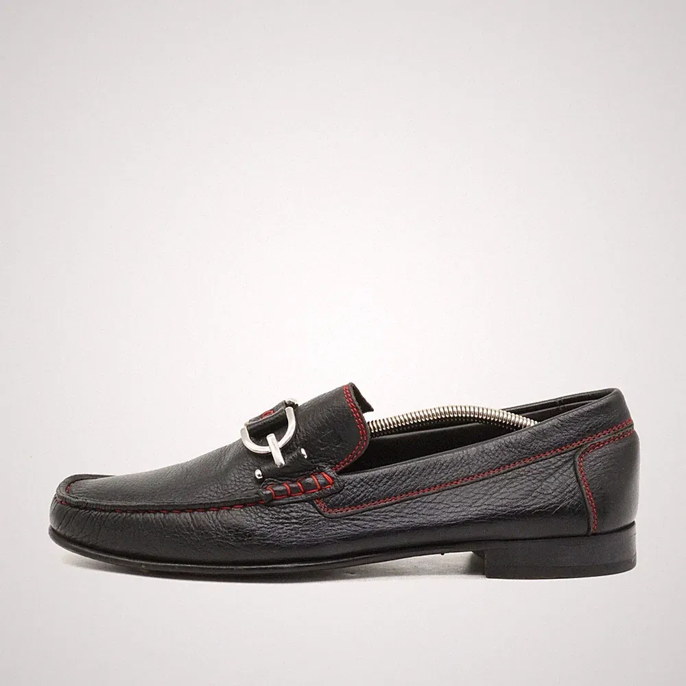 Donald J Pliner Herren Loafer Mokassin Metallakzent Schwarz Leder EU 44