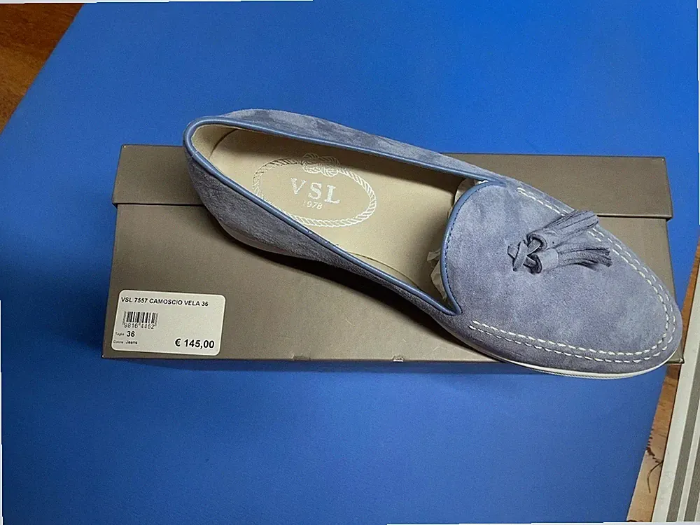 Donna Mokassin VSL Shoes Scarpe Women Azzurro Celeste Velluto Sky 36 Made Italy