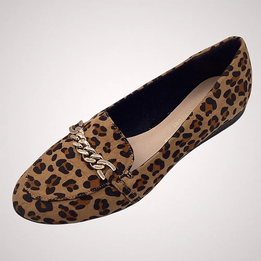 Dorothy Perkins Damen Halbschuhe UK 4 Leopardenmuster Kunst-Wildleder flach bequem Kette