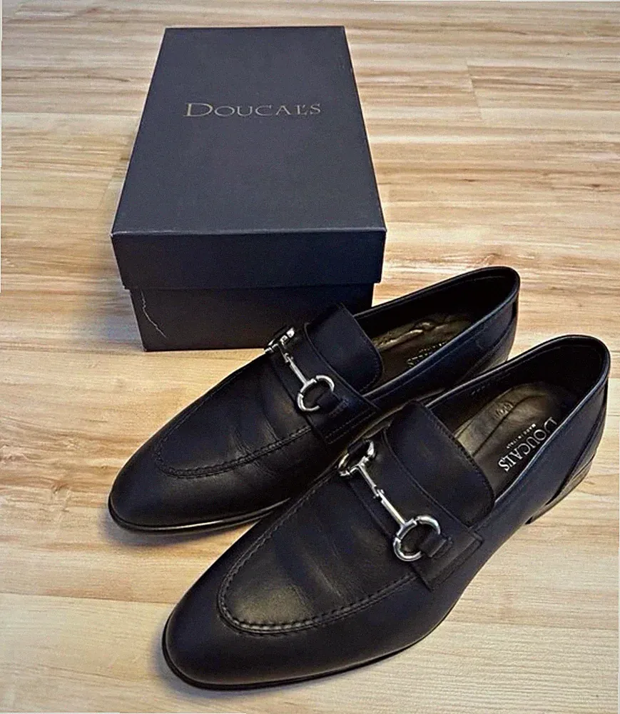 Doucal's Herren Loafer Schwarz Leder EU 44,5 Slip-On mit Schnalle elegant