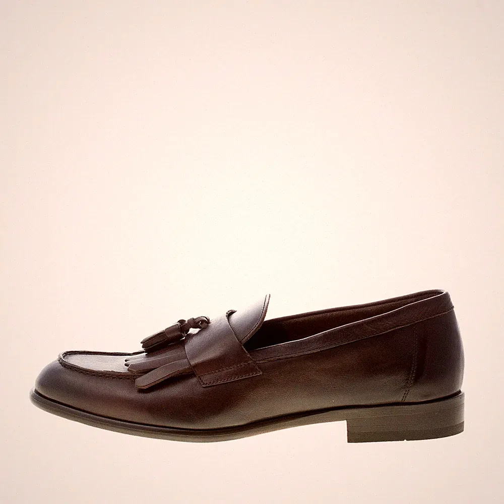 DOUCAL'S herren schuhe Made in Italy Dunkelbraun Leder Loafer Fransen Quasten