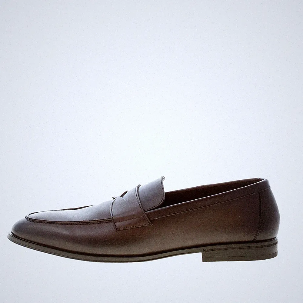 DOUCAL'S herren schuhe Made in Italy Dunkelbraun Leder penny Loafer Gummisohle