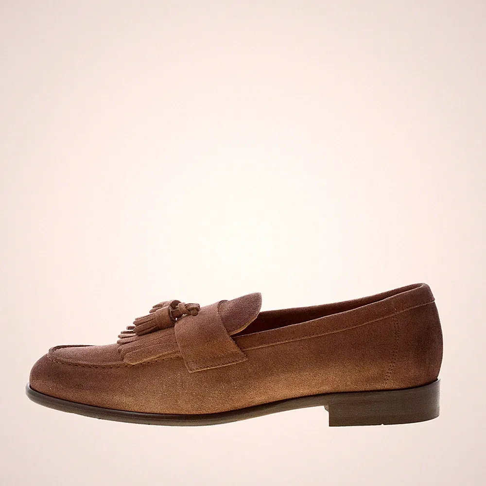 DOUCAL'S Herrenschuhe Wildleder Halbschuh Kakao Delavè Fransen und Quasten
