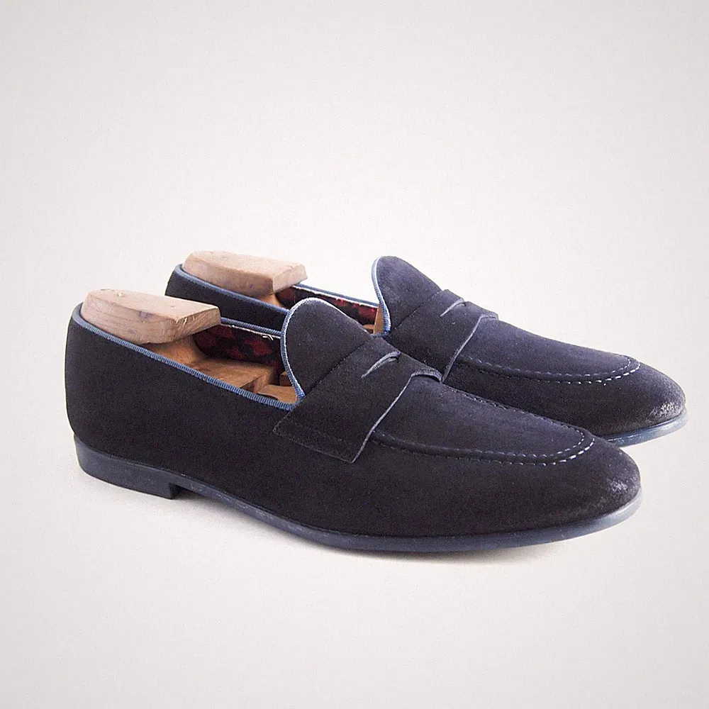 Doucal's Penny Loafer Herren Mokassins Blau Wildleder US 9 EU 42