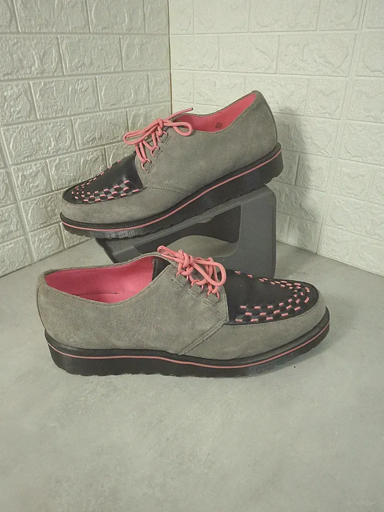 Dr. Martens 1461 Beck Creeper schwarz grau pink klobige Plateauschuhe Größe UK 12