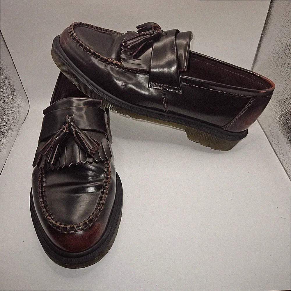 Dr Martens Adrian Arcadia Tassel Loafers Cherry Red Rub Off Leather UK 9 EU 43