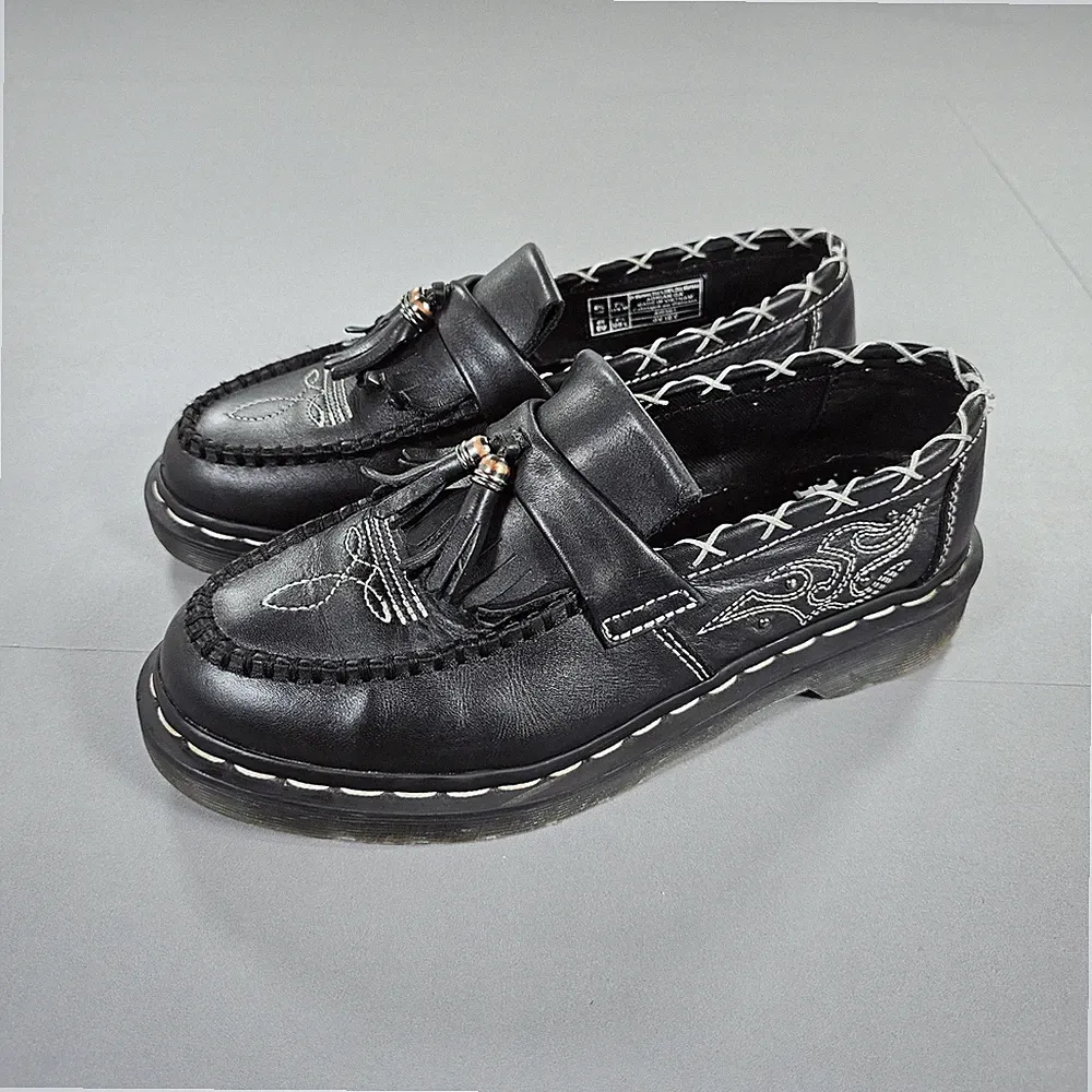Dr. Martens Adrian Damen-Halbschuhe schwarz 6,5 UK Kontrastnähte Leder Quaste