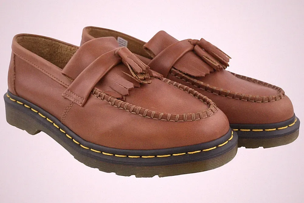 Dr. Martens Adrian Herren Schuhe EU42 Braun Leder Quasten Slipper Halbschuhe *