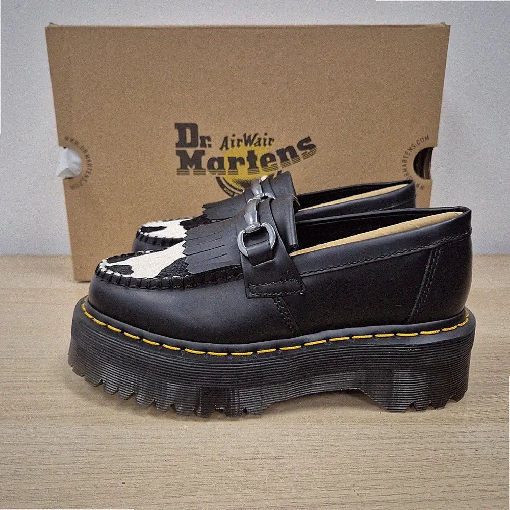 Dr. Martens Adrian Quad Kuh Trense schwarz Quaste Loafer Plateau Schuhe Größe UK 3