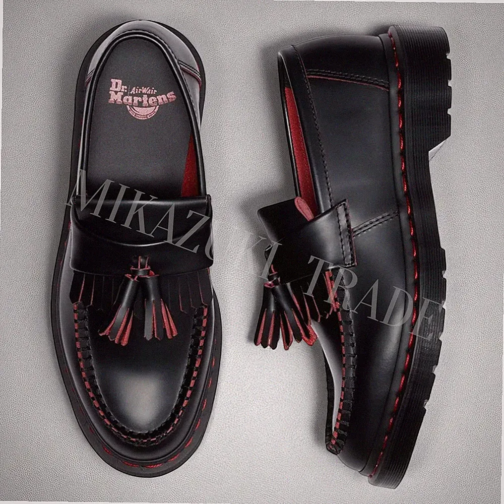 Dr. Martens ADRIAN Red Stitch Tassel Loafers 42916001 Japan Limited Black × Red