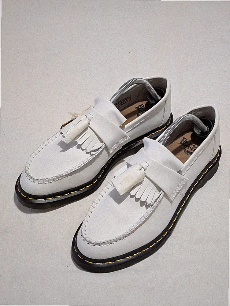 Dr Martens Adrian White Leather Tassel Loafers UK 8 US 9 EU 42