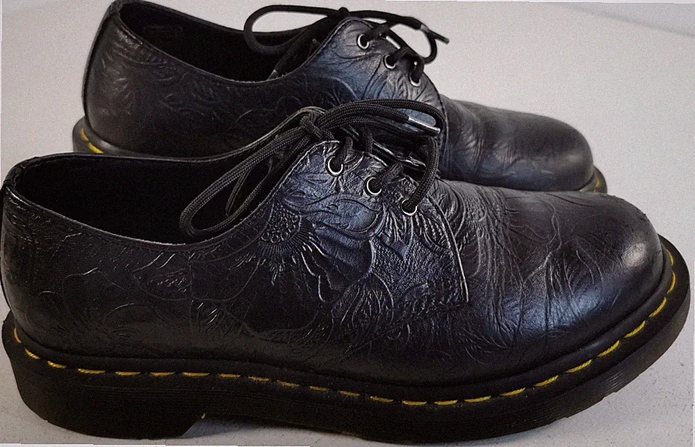 Dr Martens AW501 Floral Embossed Black Leather Oxford Shoes UK 6 EU 39 Docs
