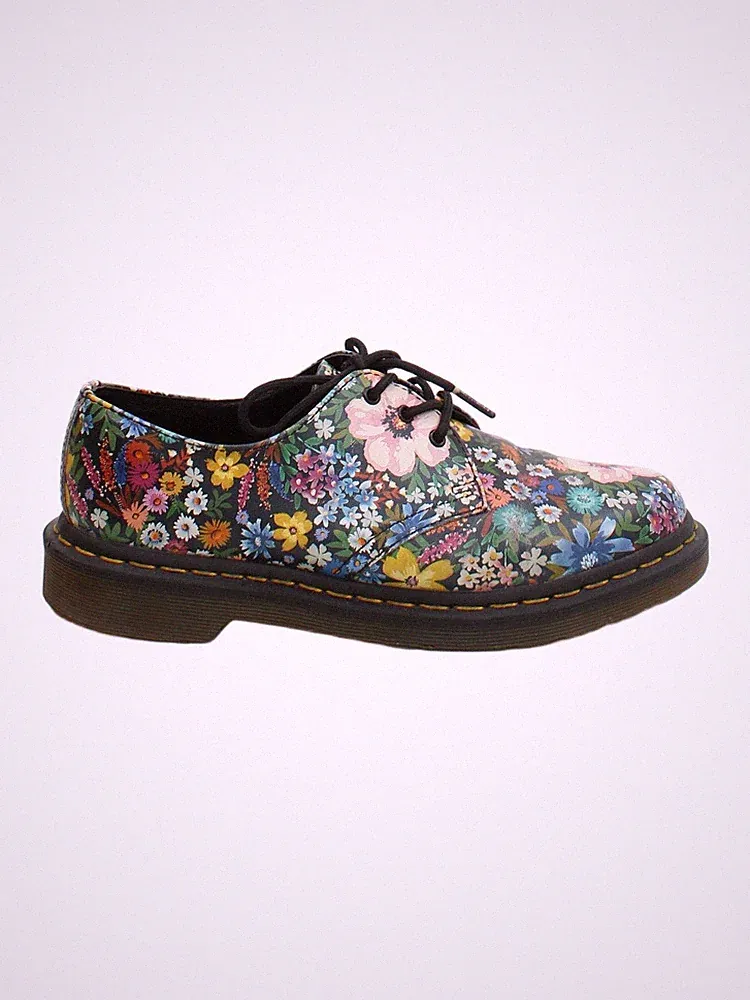Dr. Martens flache Damenschuhe UK 5 mehrfarbig geblümt 100 % Kunstleder Loafer
