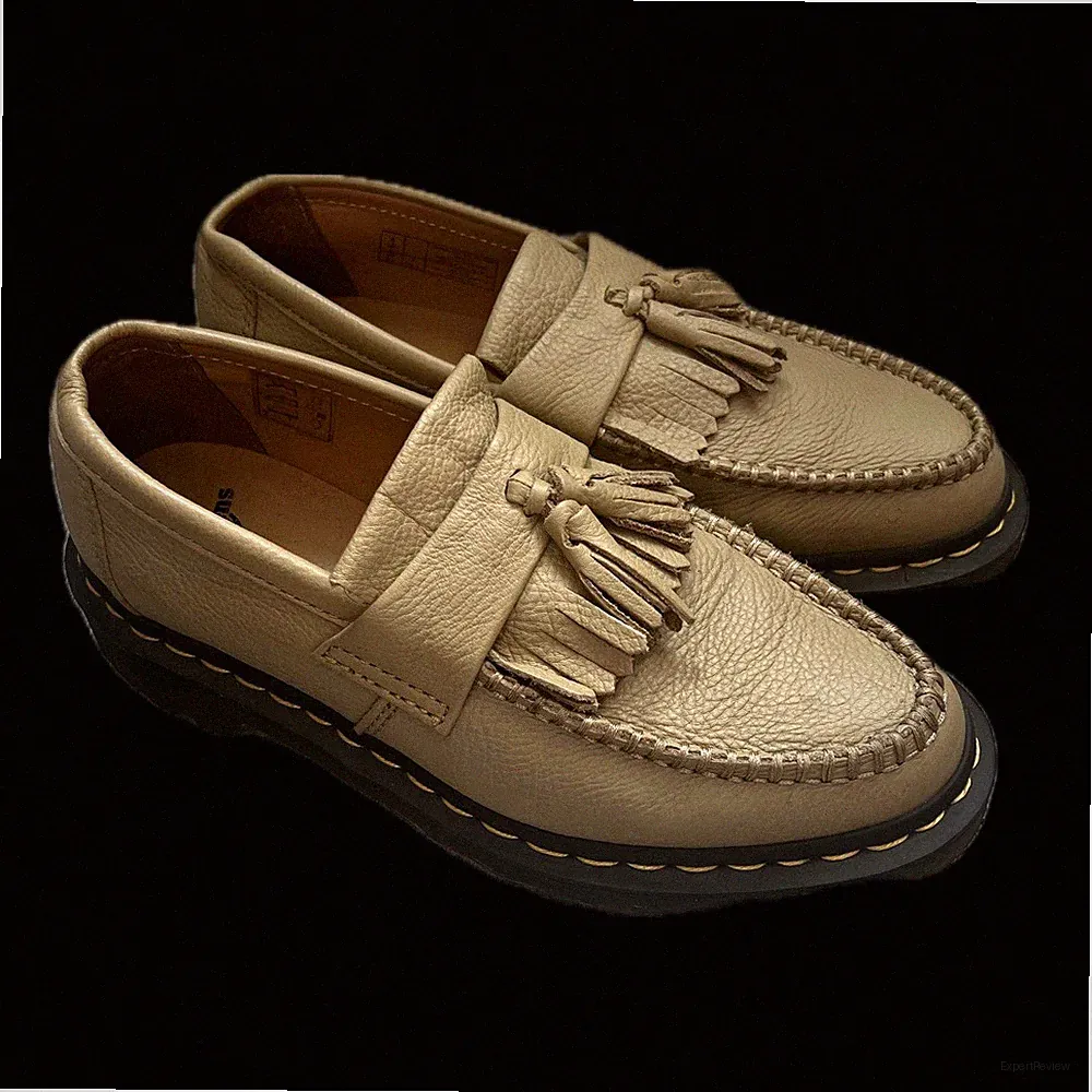 Dr. Martens Herren Slipper Loafer Leder Beige EU 40 Quaste Slip-On Rund